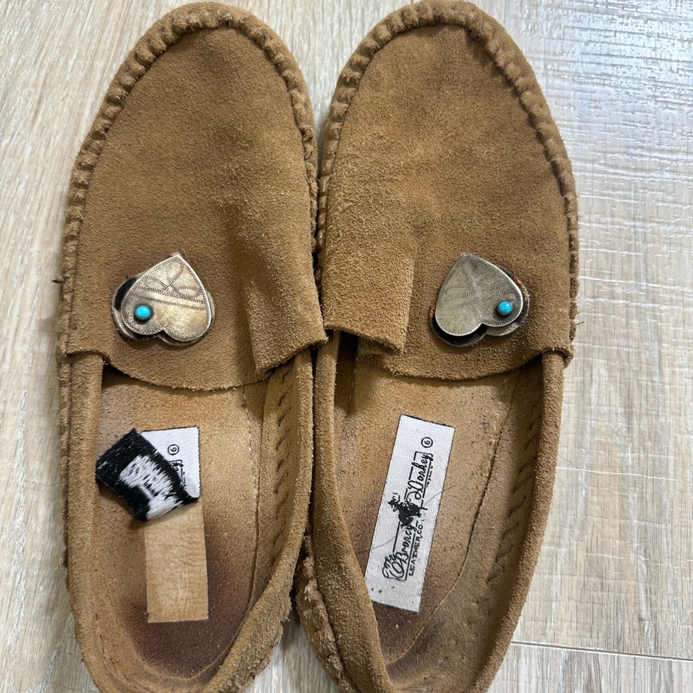 Brown Suede Moccasins with Heart Accents